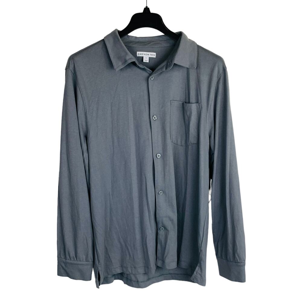 New And Now This Grey‎ Men's Sz XL Shirt Solid Long-Sleeve Button-Up Knit NWT